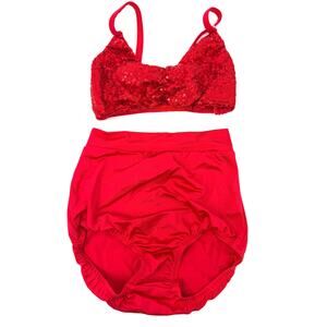 Kelle dancewear 2pc Red costume jazz lyrical  sequence bra child med. New